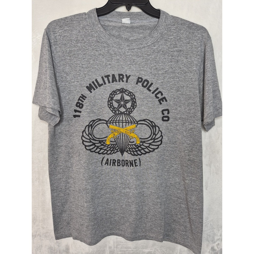 Vintage 118th Military Police Co Airborne T Shirt Mens Large Heather Grey 22x28